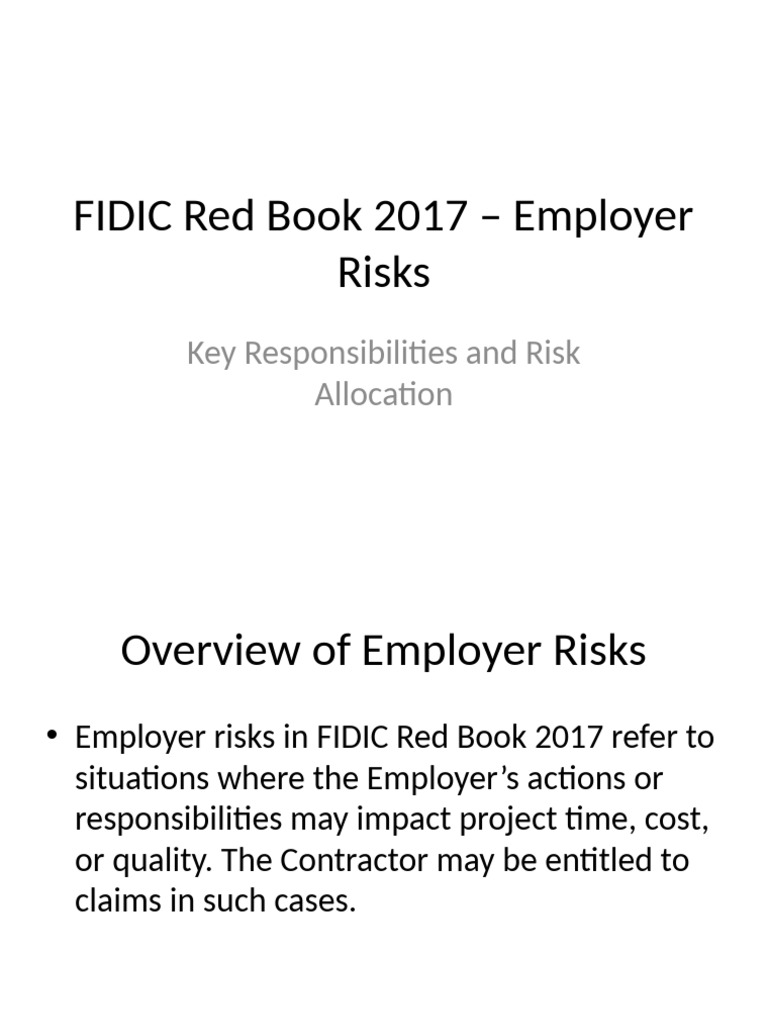 FIDIC Red Book 2017: Employer Risks Overview | PDF