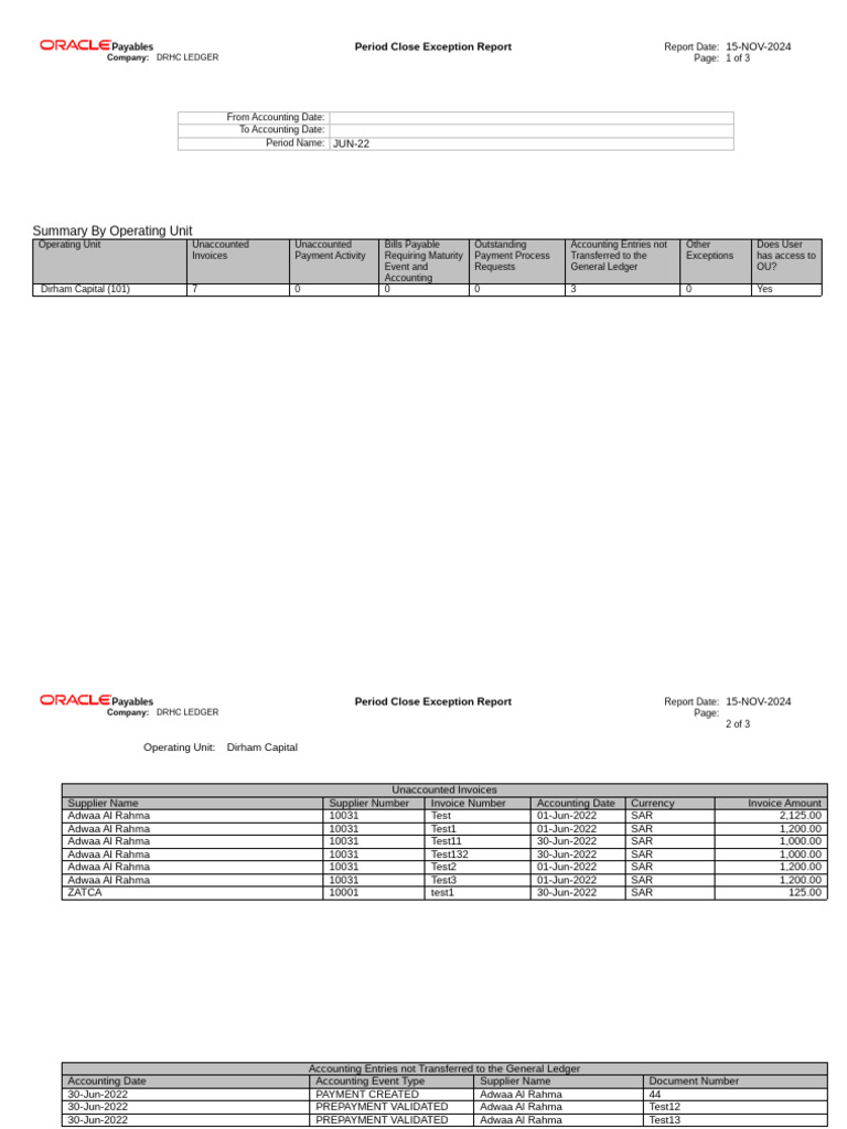 Payables Period Close Exception Report | PDF | Accounts Payable ...