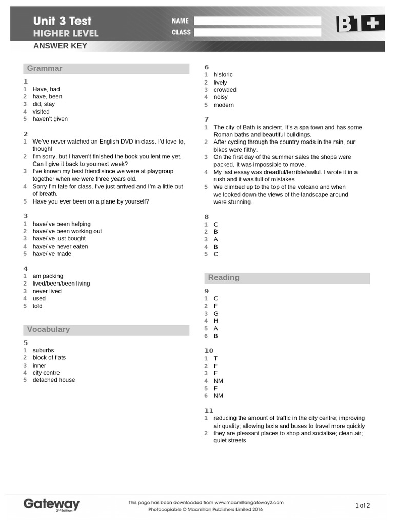 Unit 3 Test Answer Key | PDF