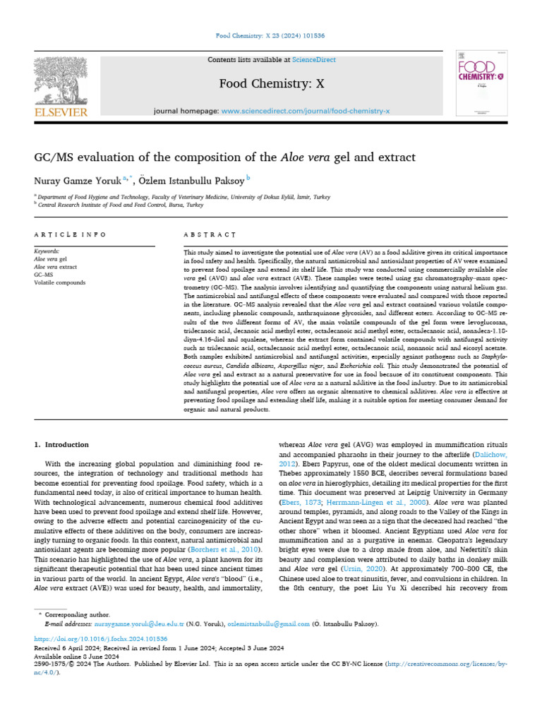 GC/MS Analysis of Aloe Vera Gel & Extract | PDF