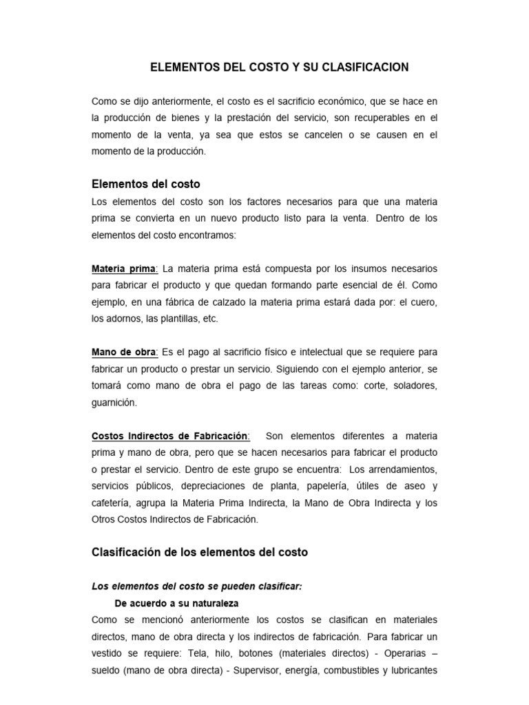 Clasificación y Elementos del Costo | PDF | Costo | Presupuesto