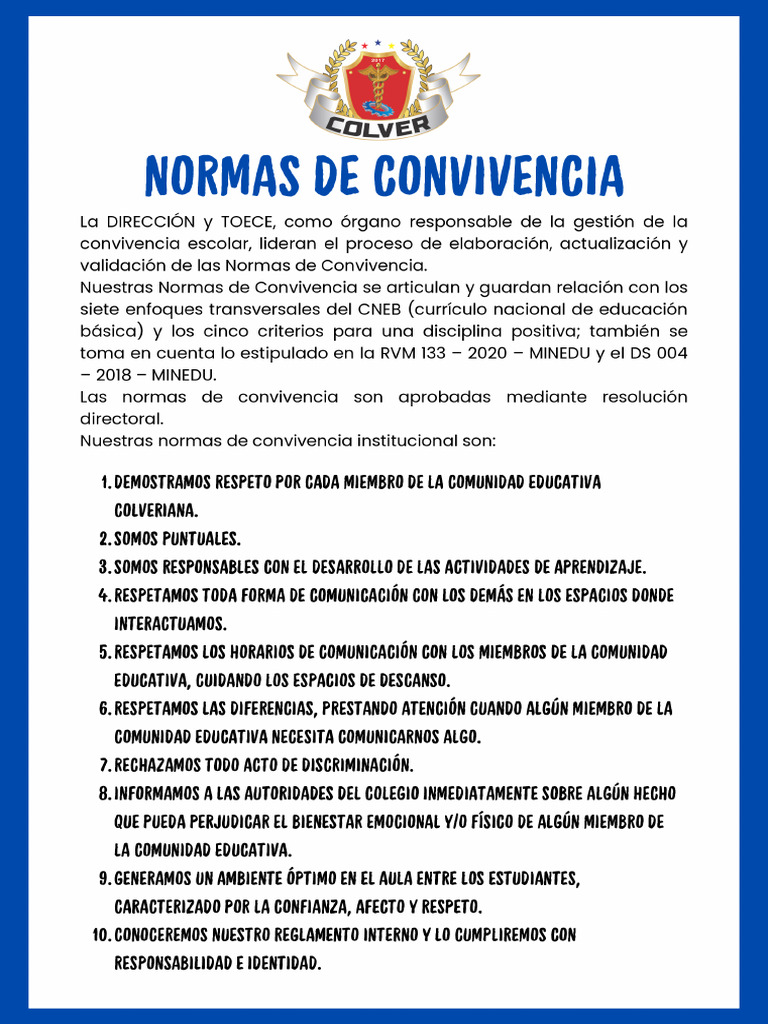 Normas de Convivencia Institucional 2025 | PDF