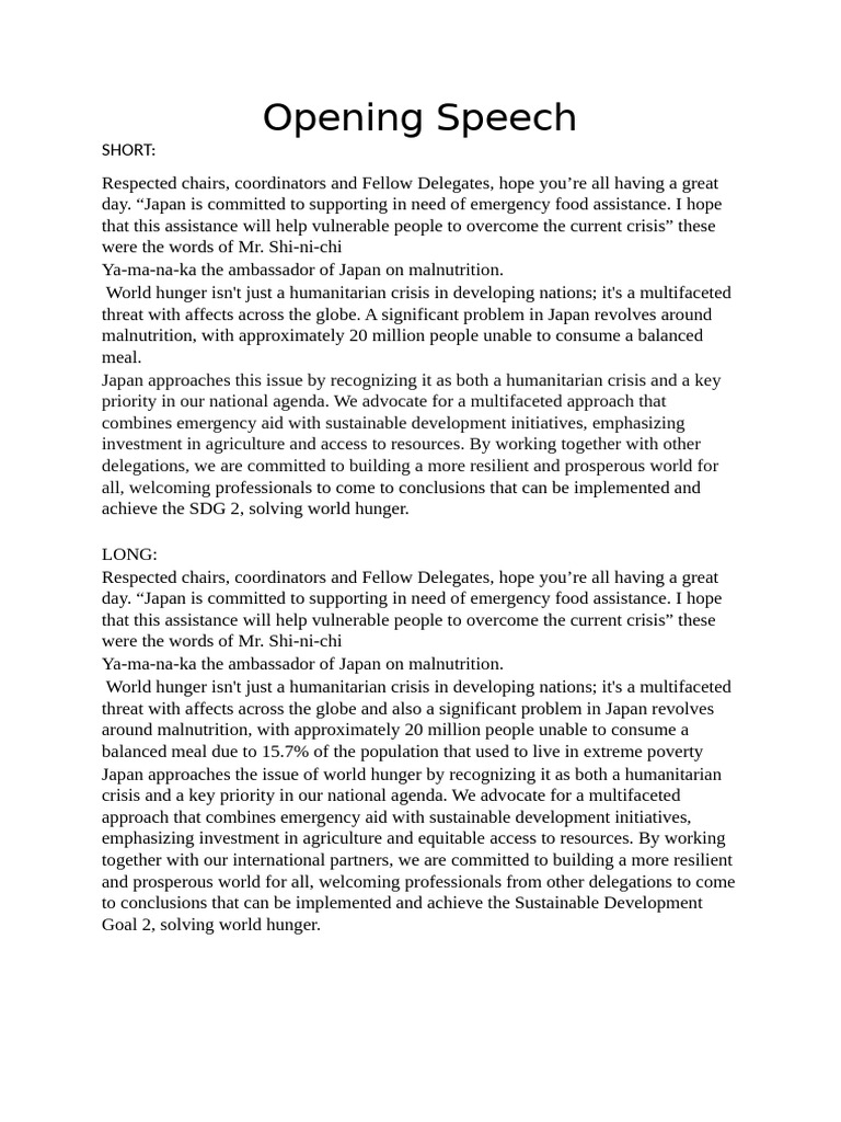 MUN Opening Speech | PDF