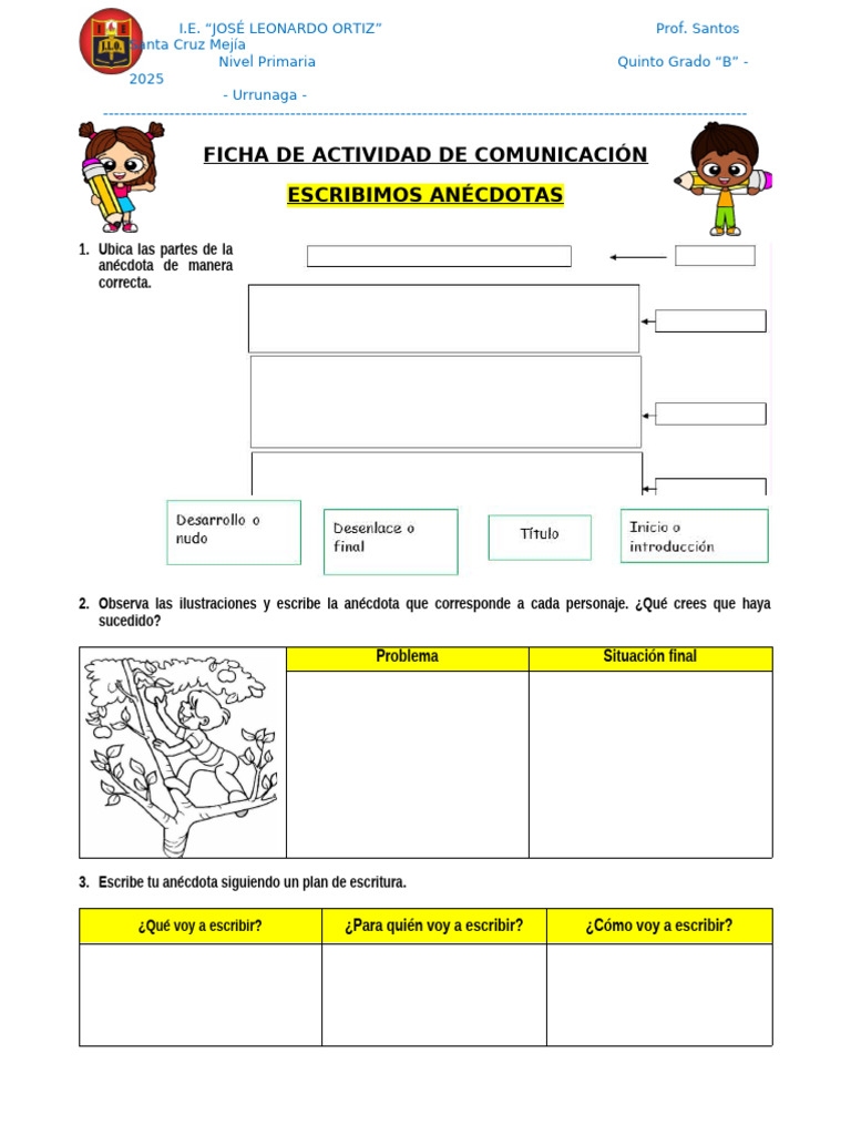 Ficha De Comunicación Escribimos Anécdotas Pdf