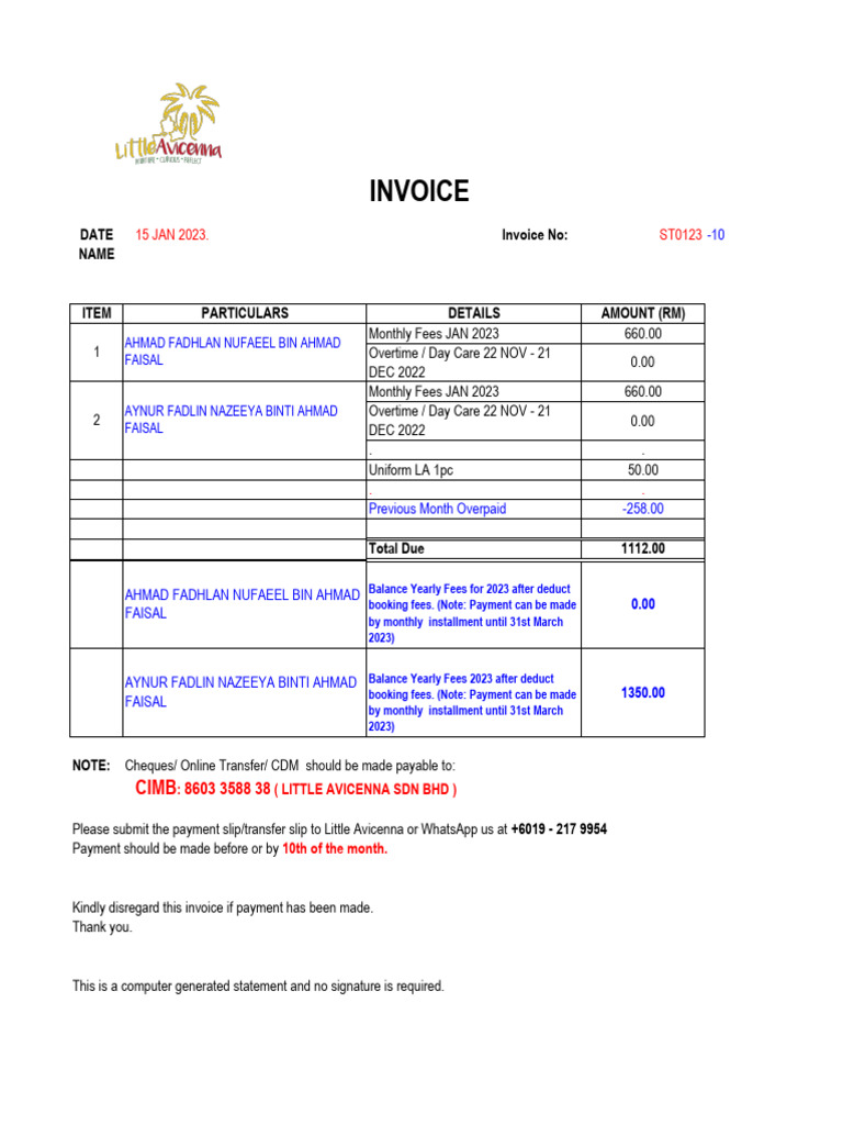 Invoice: 15 JAN 2023. ST0123 | PDF | Payments
