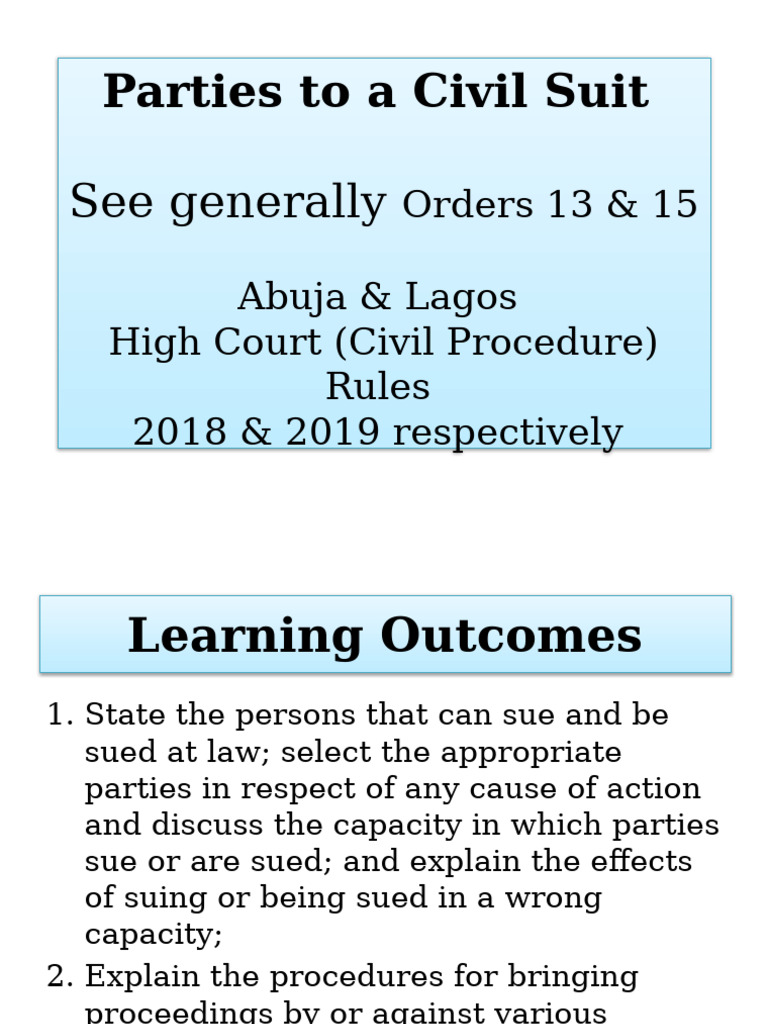 Parties in Civil Cases Explained | PDF | Lawsuit | Class Action