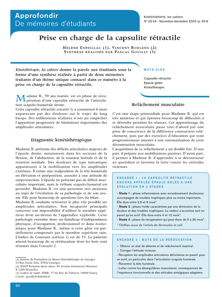 Prise en charge de la capsulite rétractile | PDF | Articulation ...