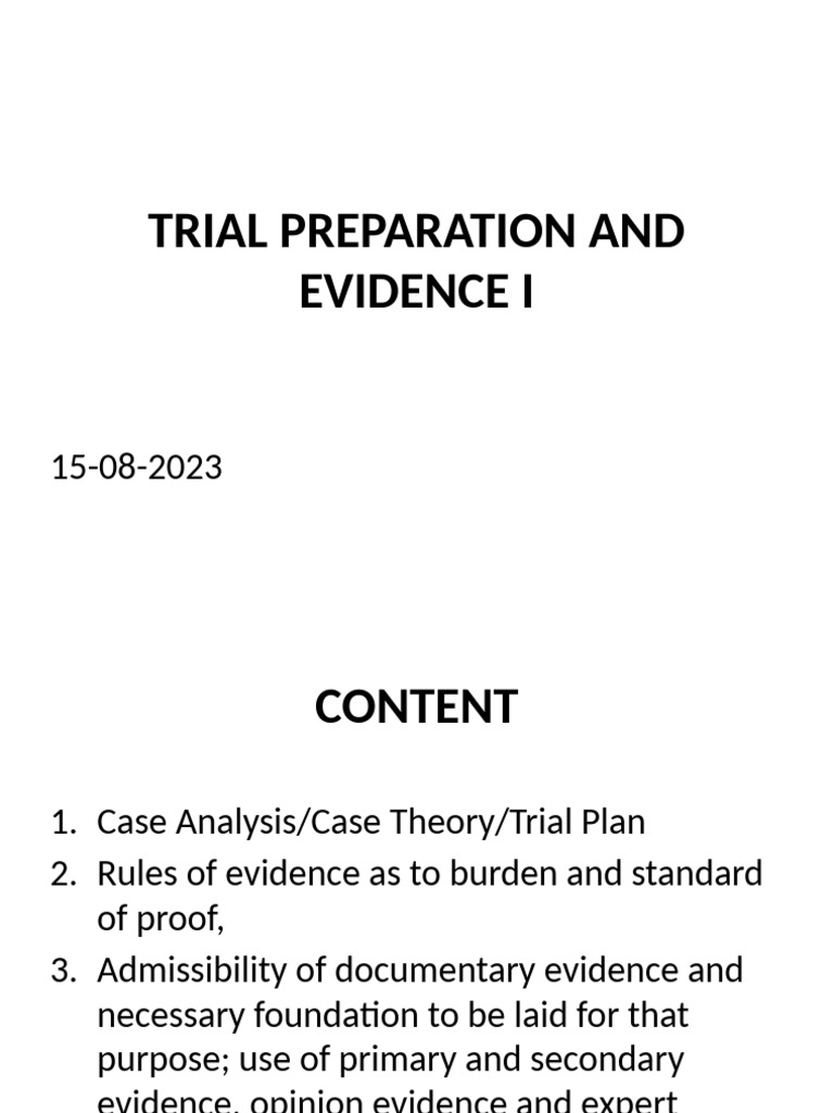 Trial Preparation and Evidence Guide | PDF | Evidence (Law) | Hearsay
