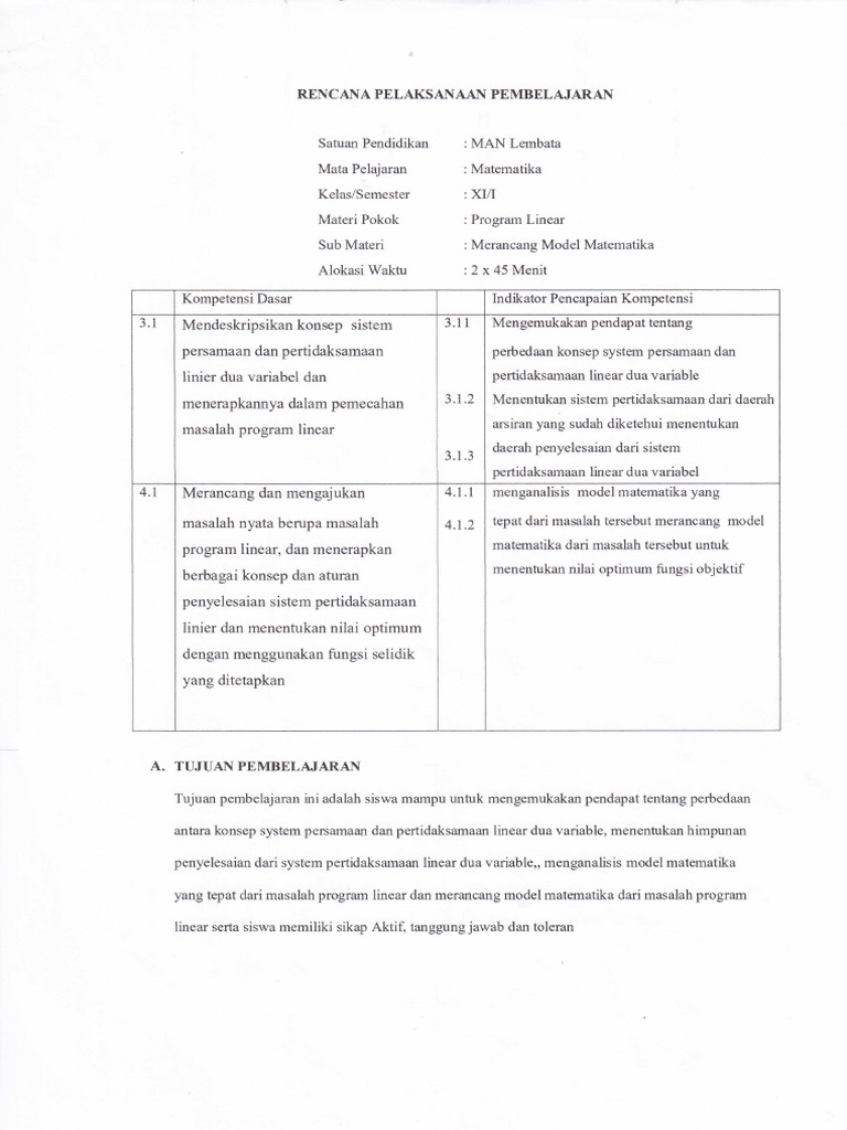 Rencana Pembelajaran Program Linear | PDF