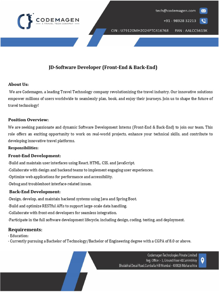 Codemagen Software Development Intern Role | PDF | Software Development ...