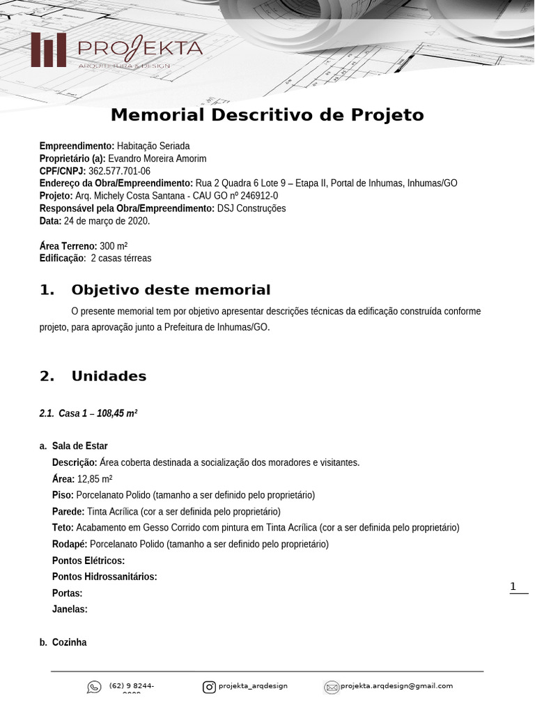 Memorial Descritivo: Habitação Seriada | PDF
