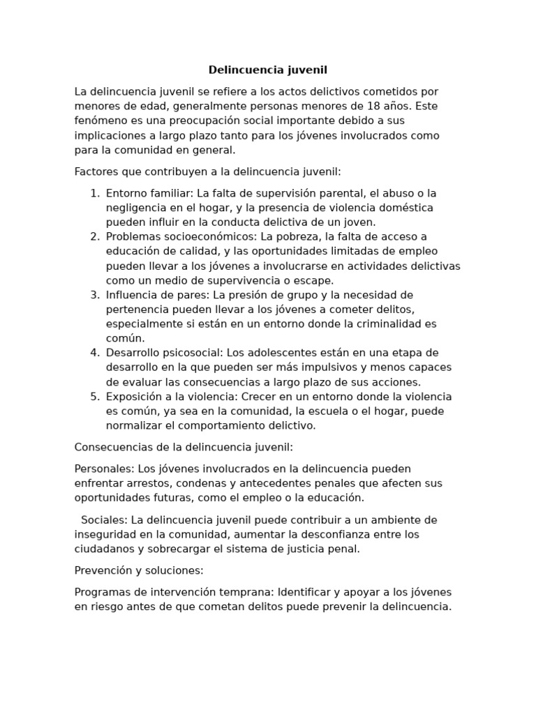 Causas y prevención de la delincuencia juvenil | PDF | La delincuencia ...