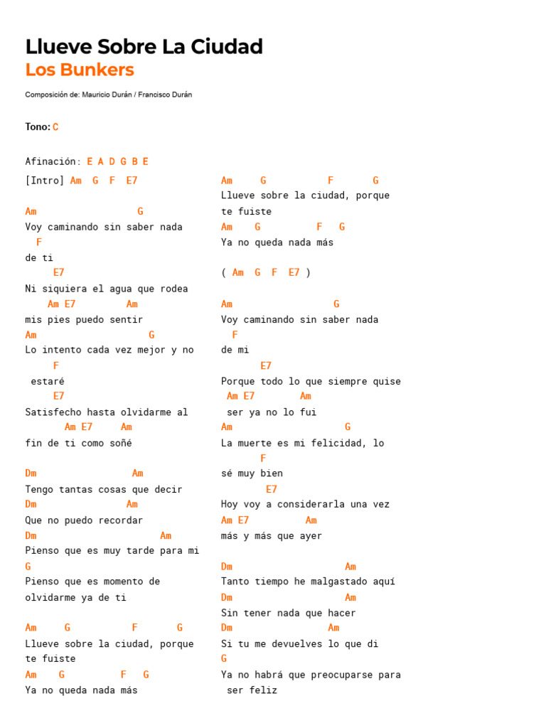 Llueve sobre la ciudad: letra y acordes | PDF