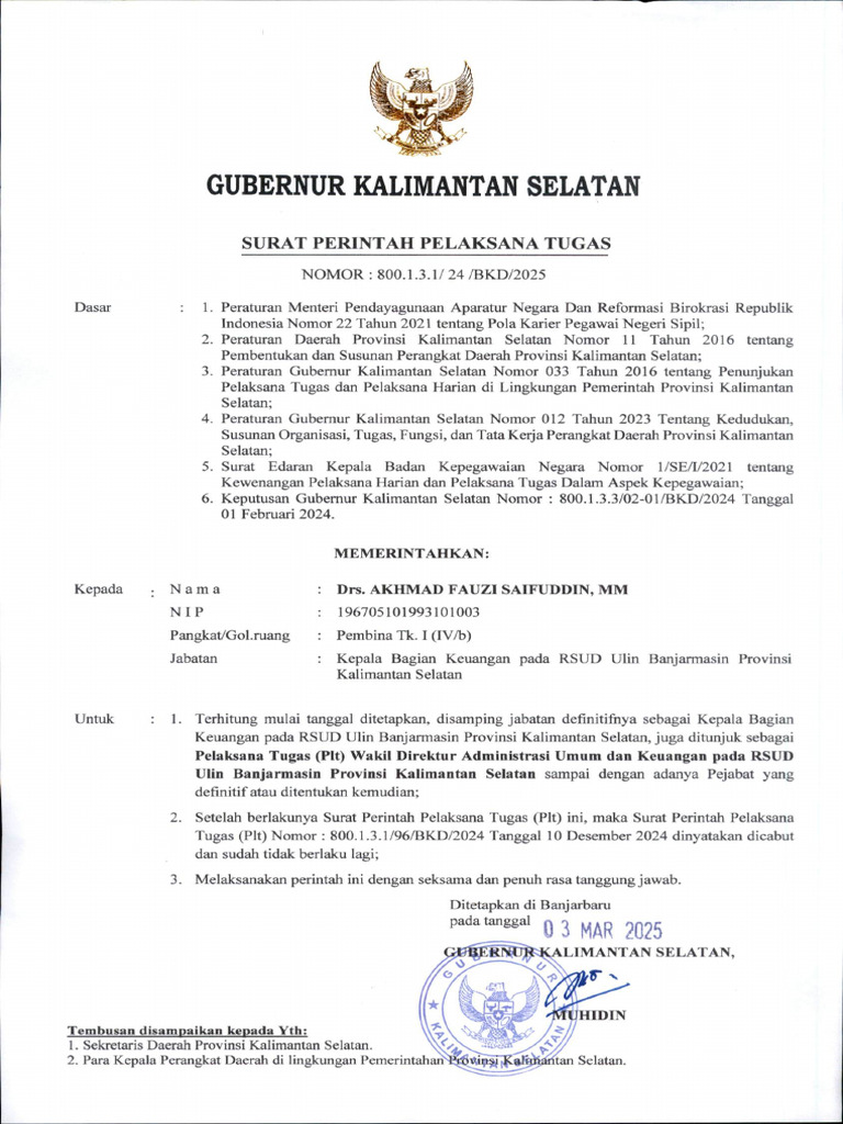 Bupati Tulungagung Tetapkan Plt Wadir Umum dan Keuangan RSUD dr Iskak