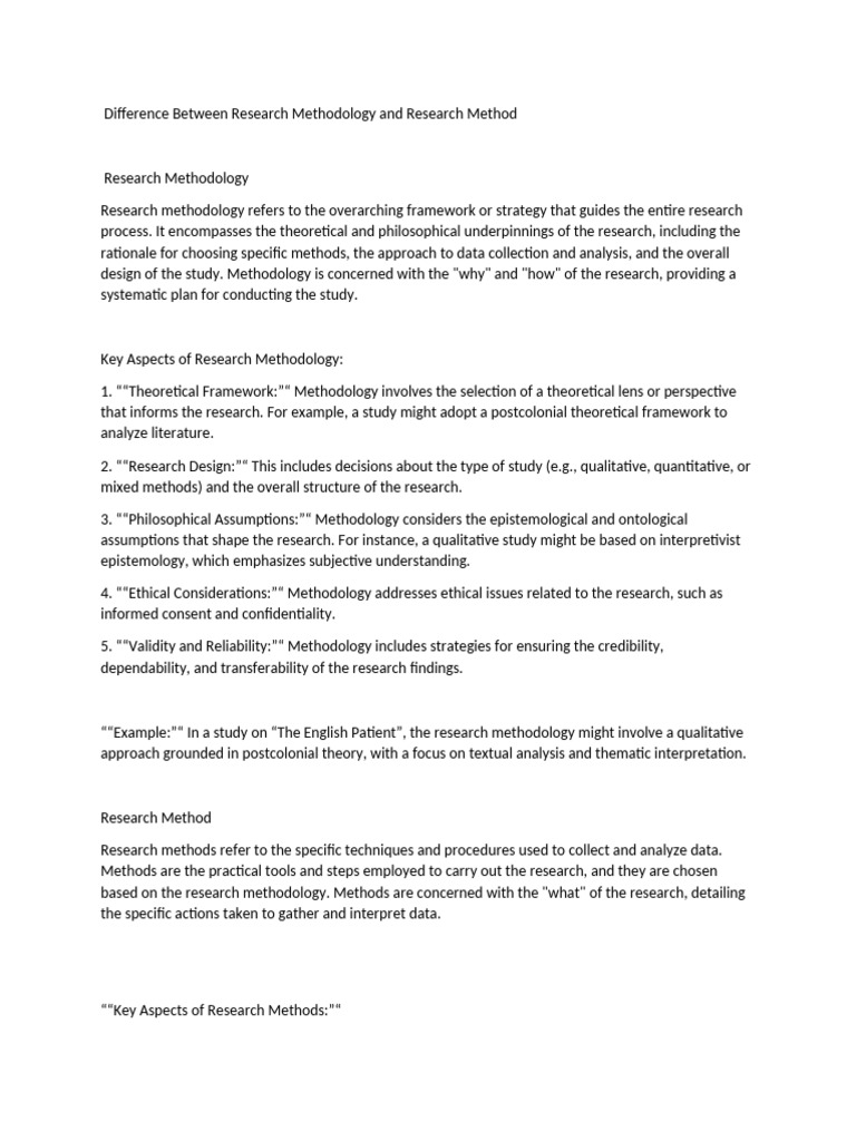 Difference Between Research Methodology and Research Method | PDF ...