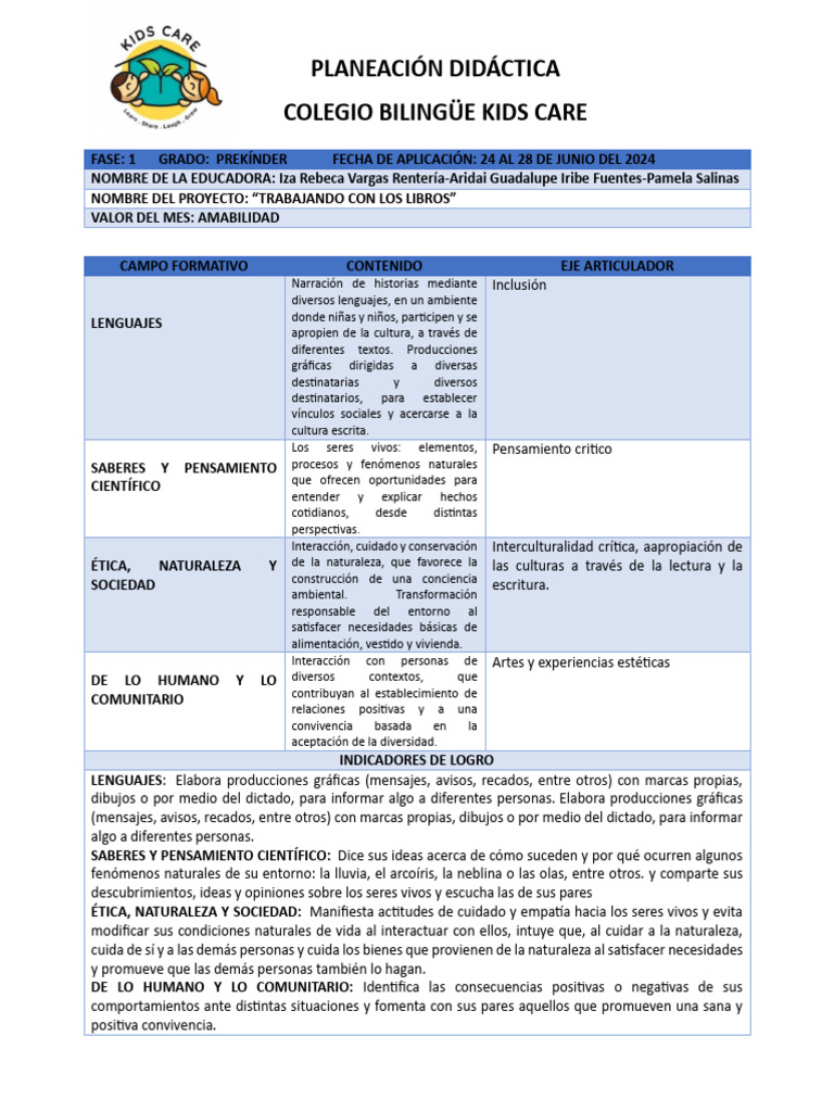 Planeación Del 24 Al 28 de Junio | PDF | Educación de la primera infancia