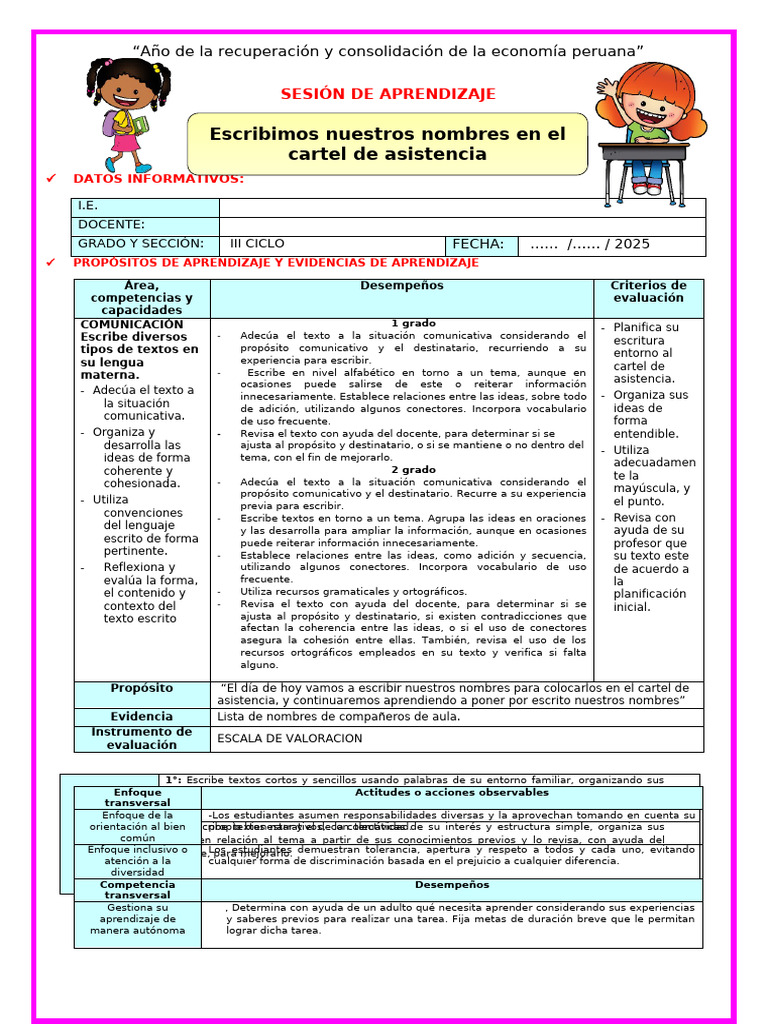 Escribiendo Nombres en el Cartel | PDF | Aprendizaje | Evaluación