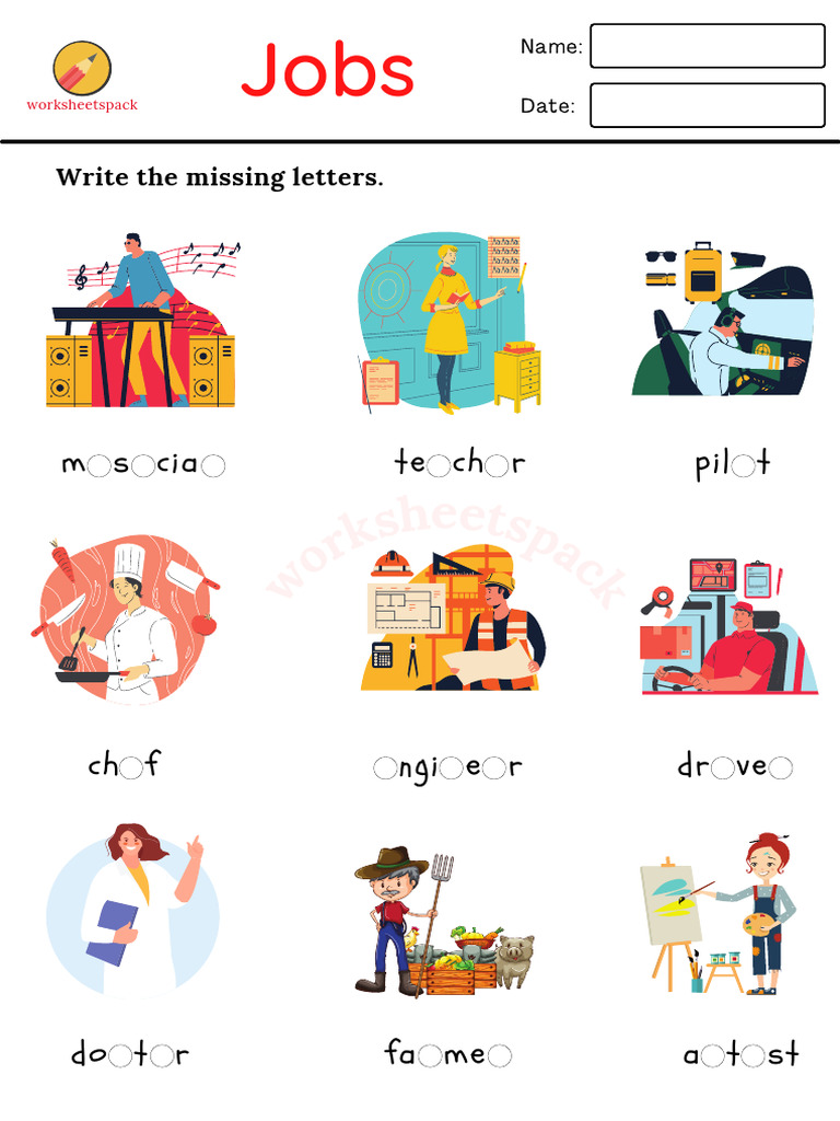 Jobs Worksheet Write The Missing Letter PDF | PDF