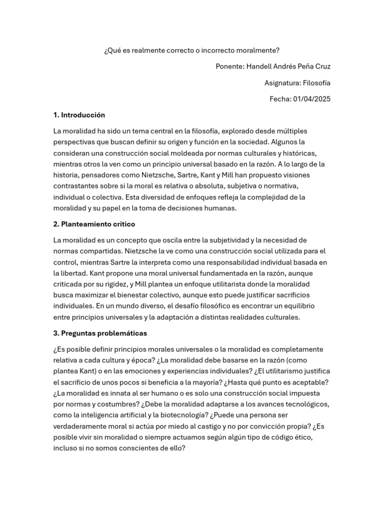 Moralidad: ¿Correcto o Incorrecto? | PDF