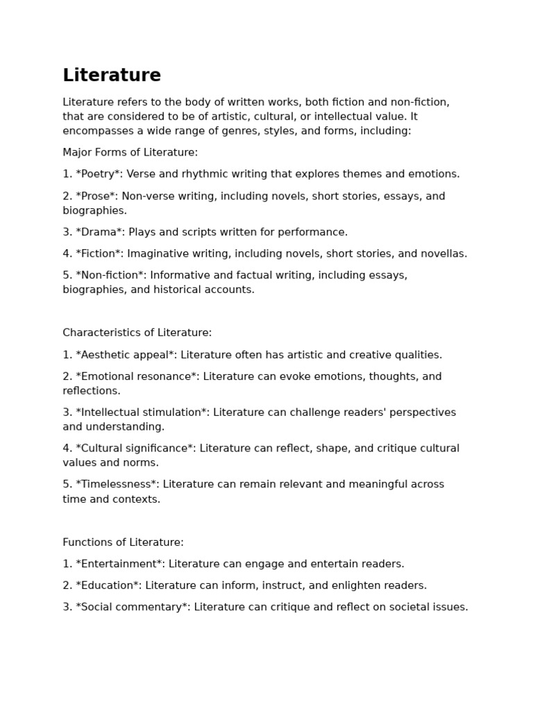 Understanding Literature's Scope and Impact | PDF