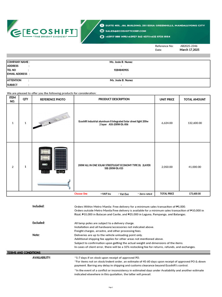 Quotation for Josie Nunez's Solar Lights | PDF | Payments | Receipt