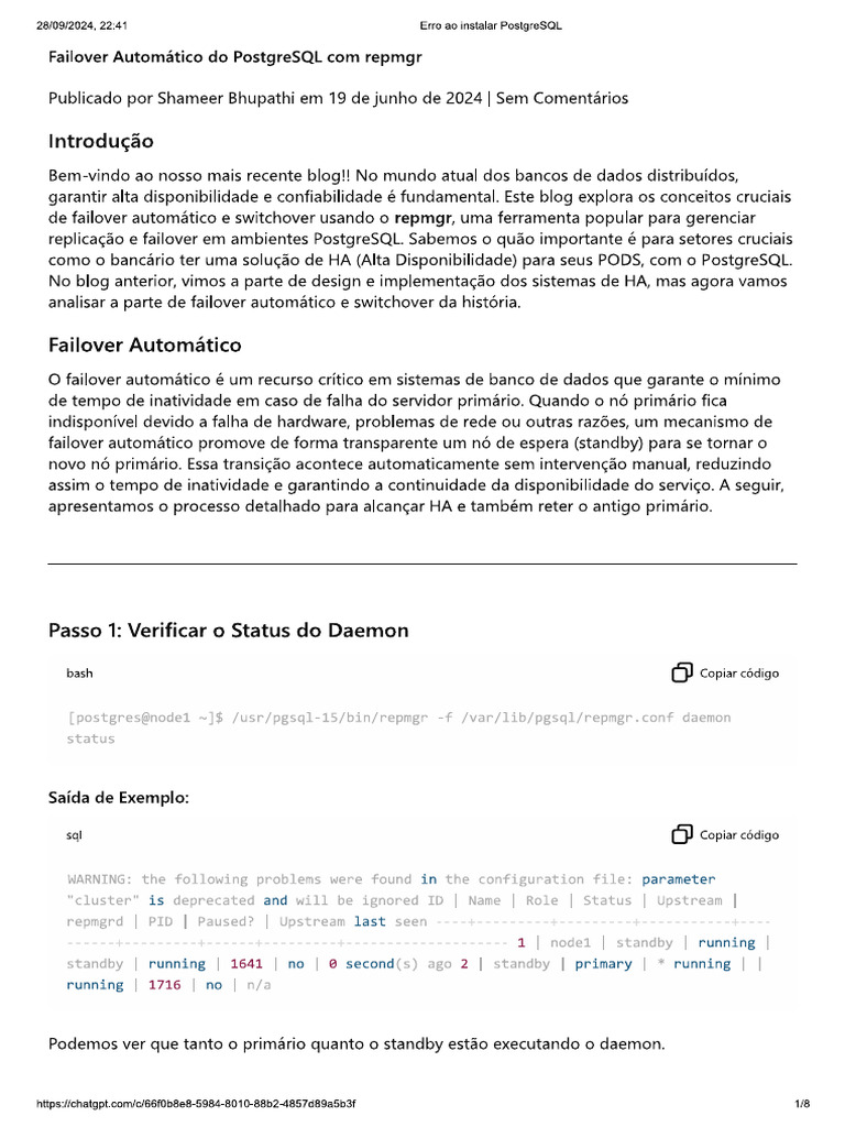 Failover Automático Do PostgreSQL Com Repmgr | PDF