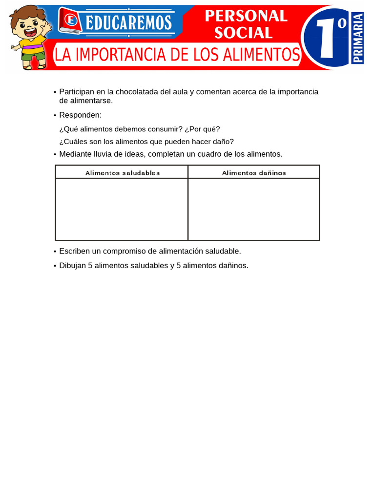 Alimentos Saludables para Primer Grado | PDF