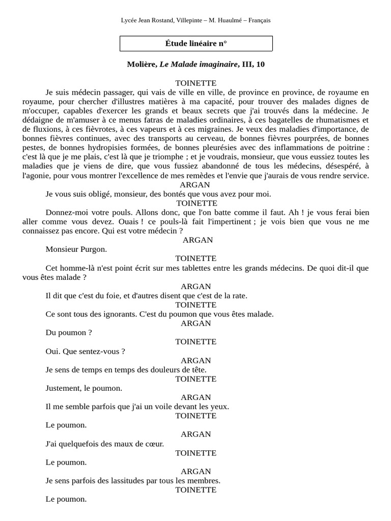 Analyse de Toinette dans Le Malade imaginaire | PDF