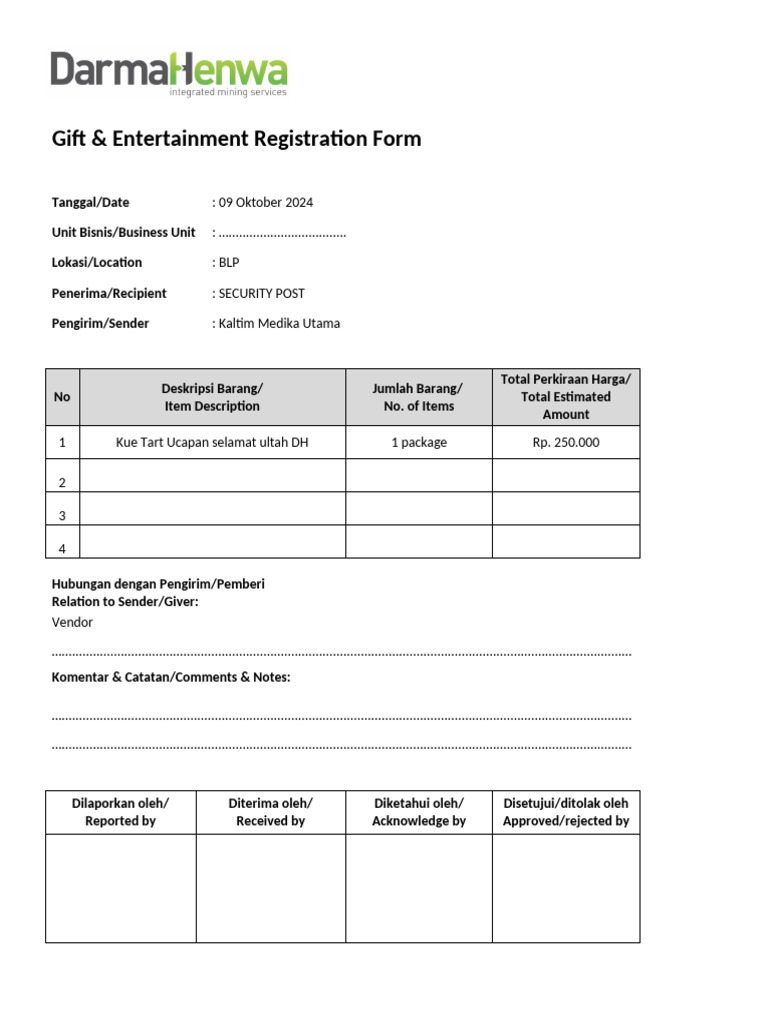 Gift Registration Form Template | PDF