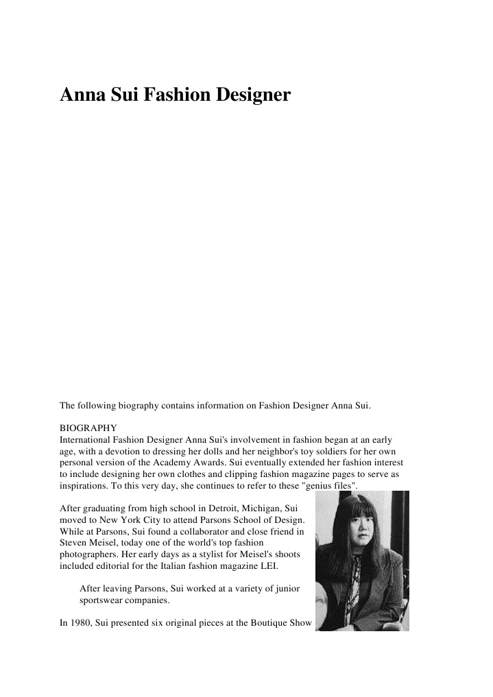 Anna Sui: Biography of a Fashion Icon | PDF | Fashion | Cultural Trends