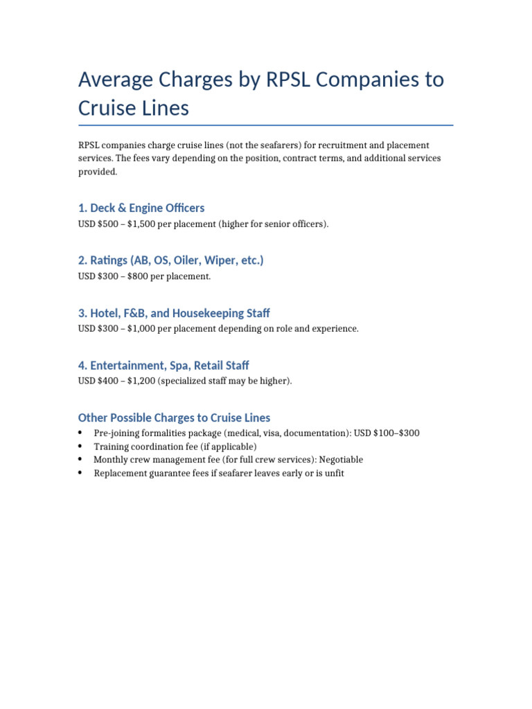 RPSL Recruitment Fees for Cruise Lines | PDF