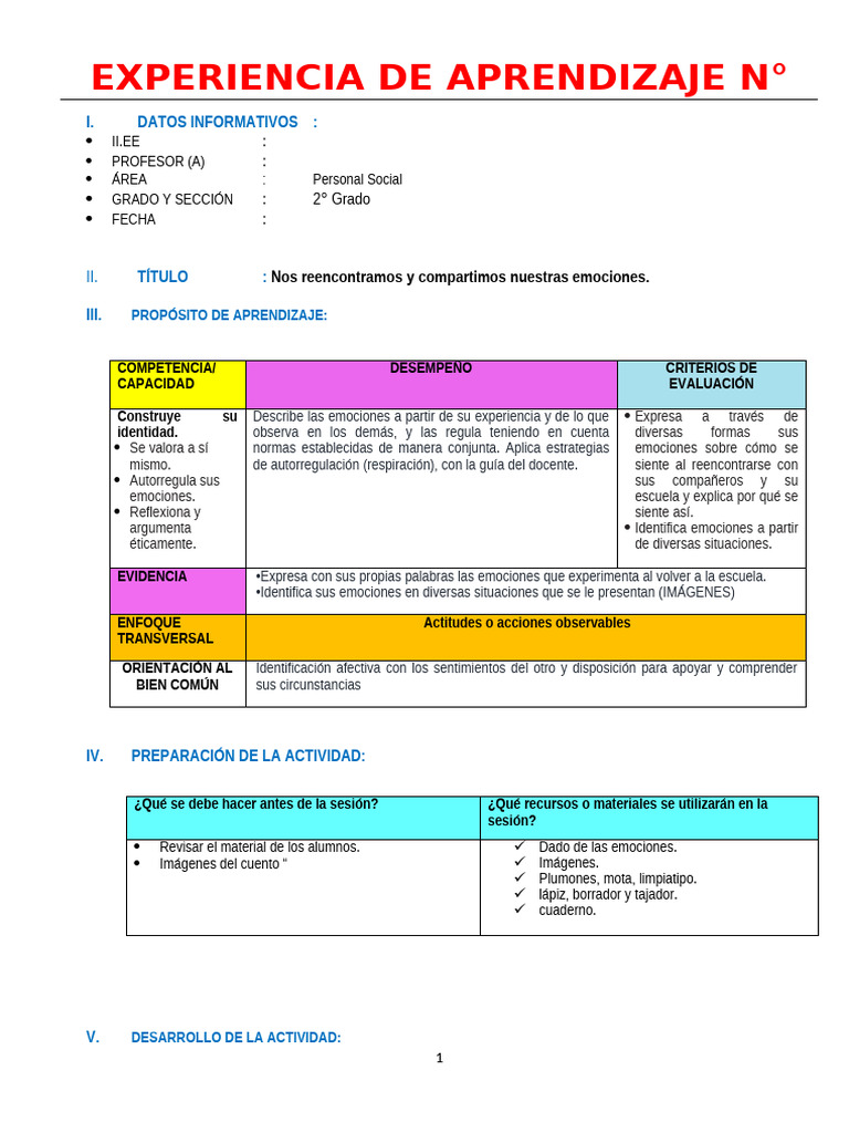 Actividad de emociones para 2° grado | PDF | Las emociones | Aprendizaje