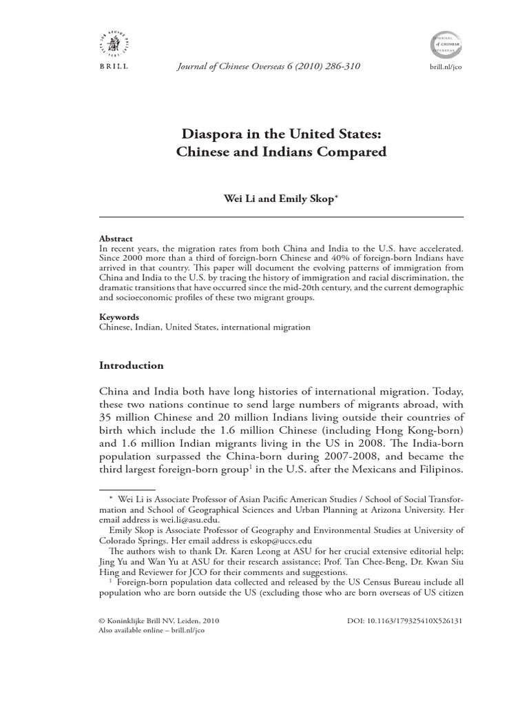 Diaspora in The United States - India and China | PDF | Immigration | H ...