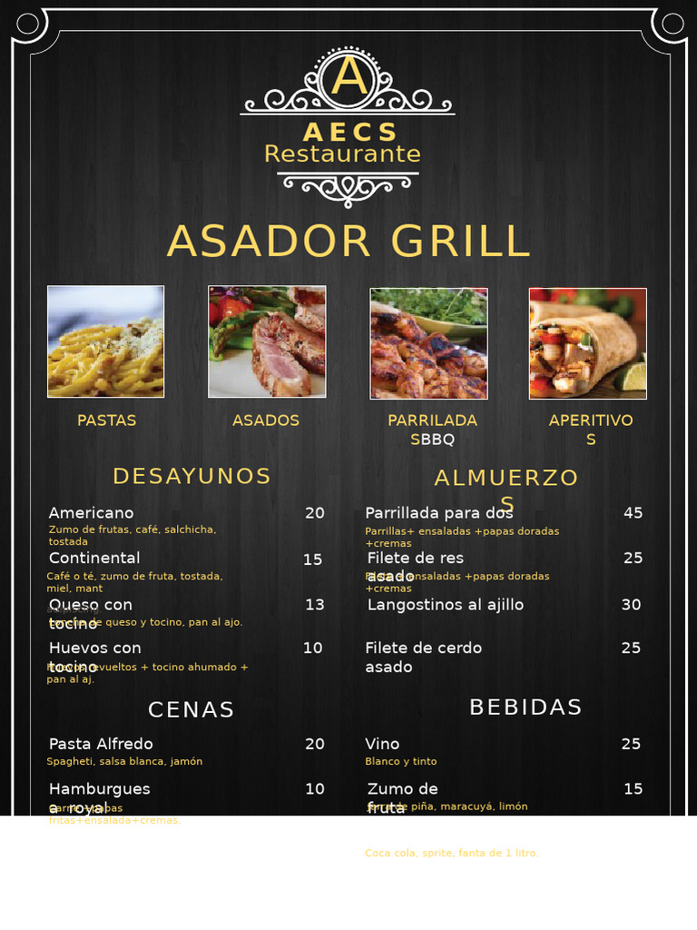 Menú Asador Grill: Parrilladas y Más | PDF