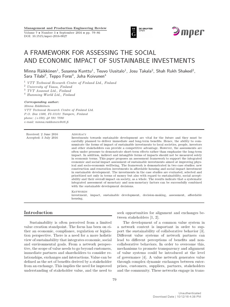 A Framework For Assessing The Social and Economic | PDF | Cost–Benefit ...