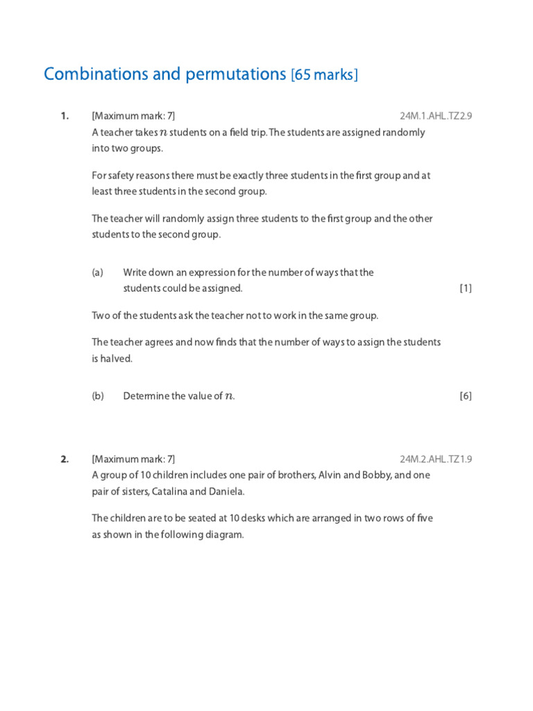 Permutations and Combinations Practice | PDF | Theoretical Computer ...