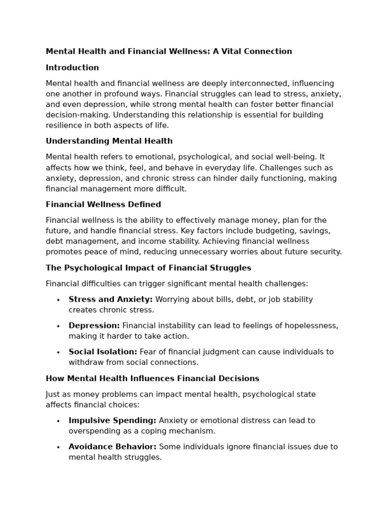 Mental Health and Financial Wellness | PDF | Mental Health ...