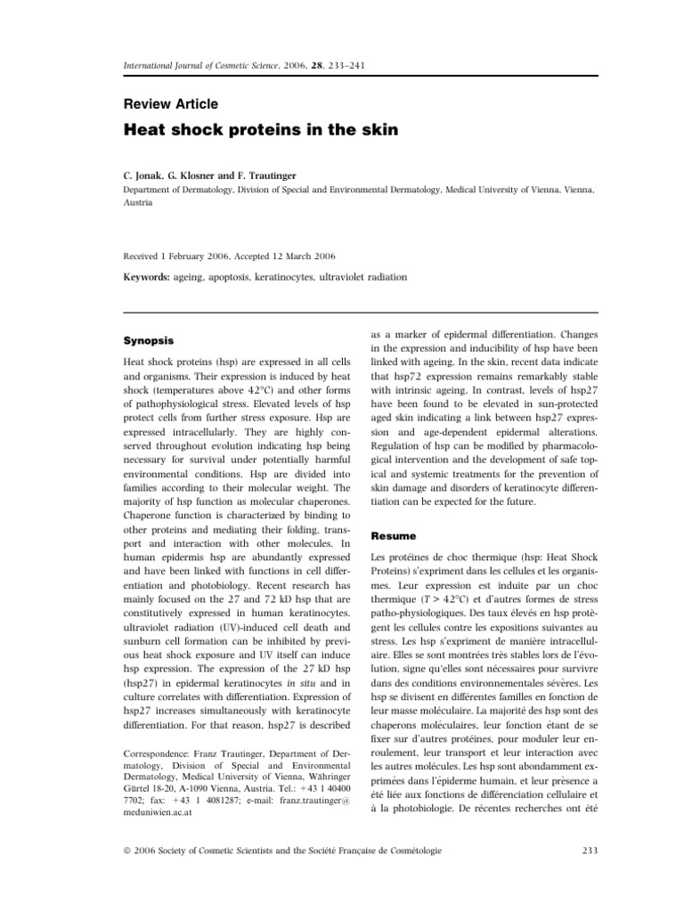 Heat Shock Proteins in Skin Aging | PDF | Chaperone (Protein) | Nutrients