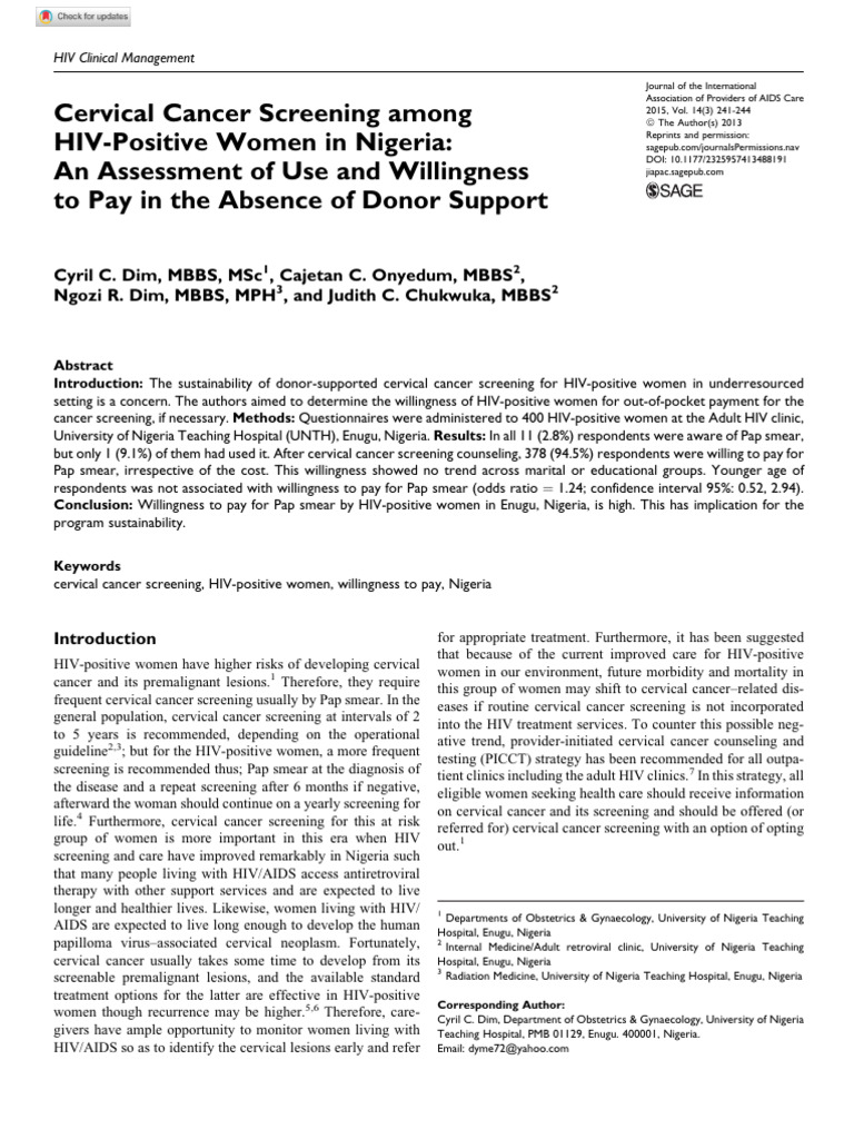 Cervical Cancer Screening in HIV Women | PDF | Cervical Cancer ...
