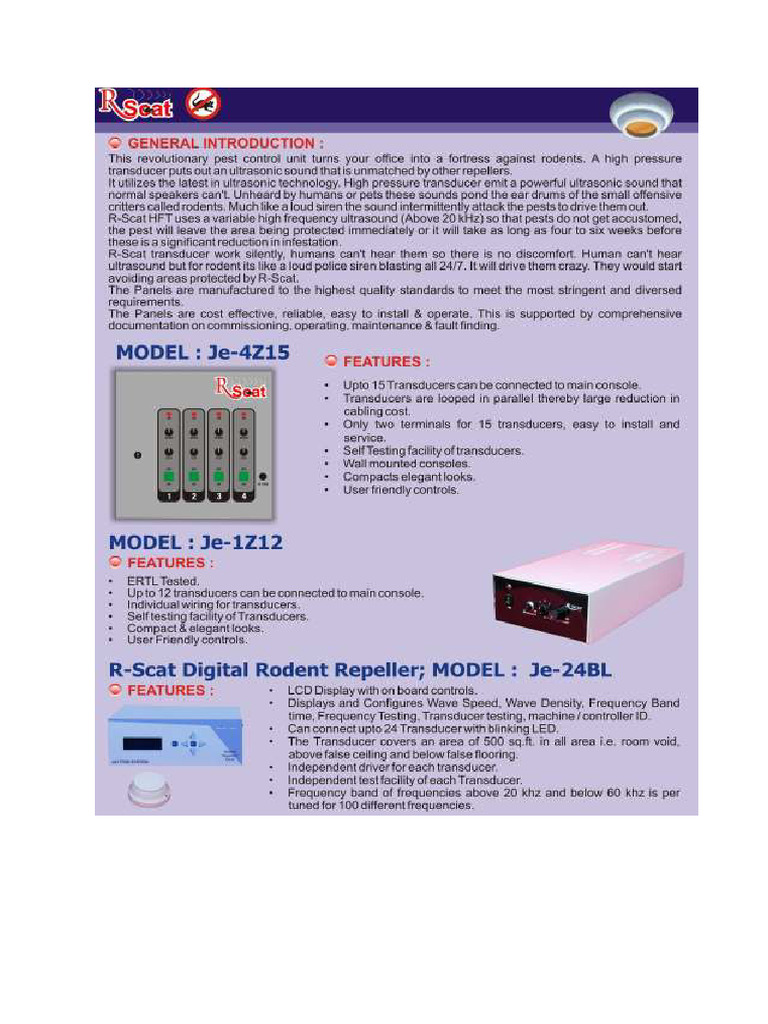 R-Scat Rodent Repellent System Overview | PDF | Ultrasound | Frequency