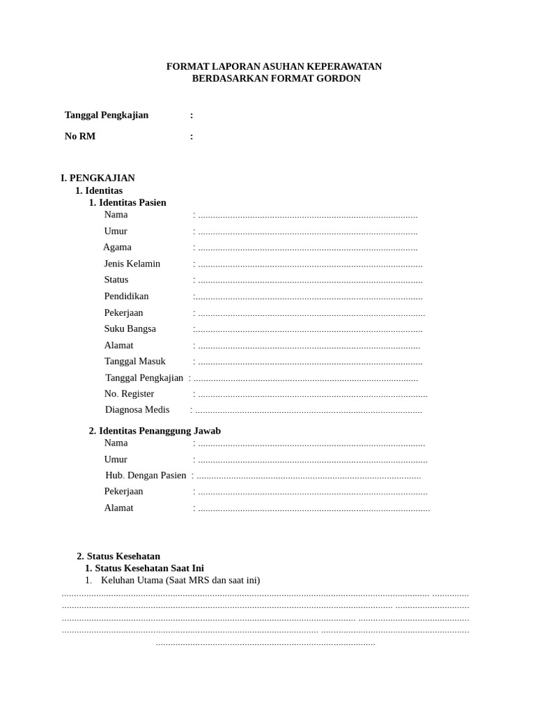 Format Laporan Asuhan Keperawatan Gordon | PDF