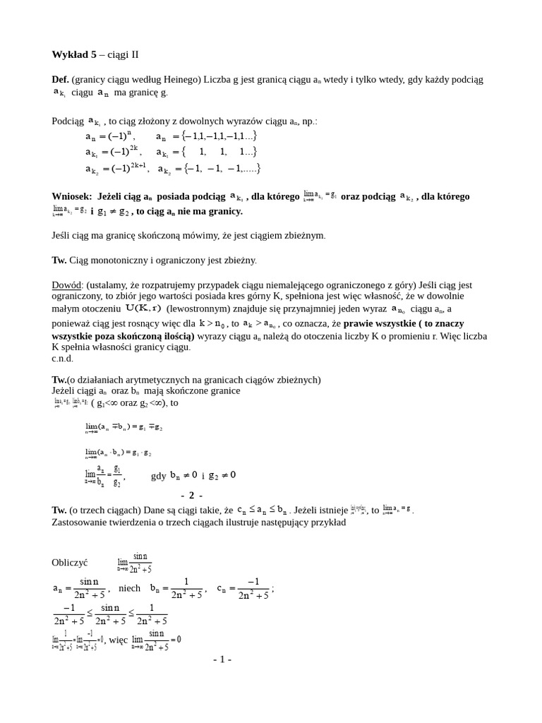 Wykład 5 Ciagi Ii Pdf