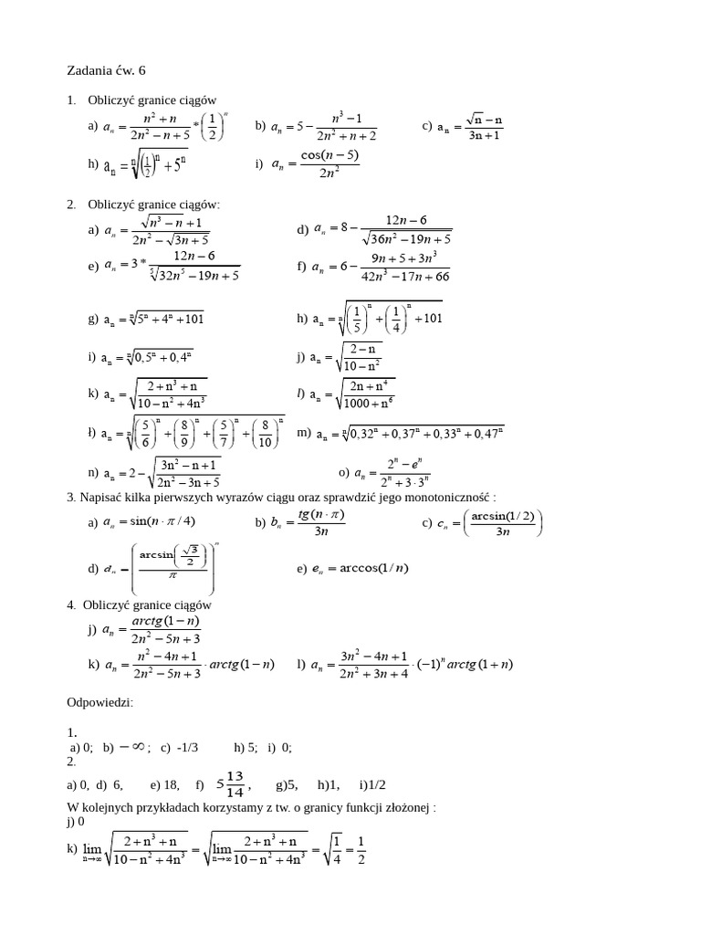 Zadania ćw 6 Ciagi Ii Pdf