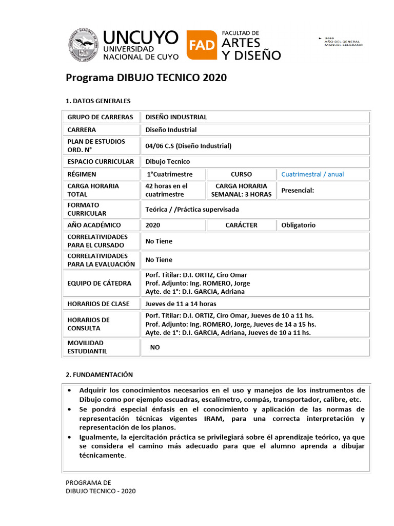 Programa Dibujo Técnico 2020 | PDF | Dibujo | Dibujo técnico