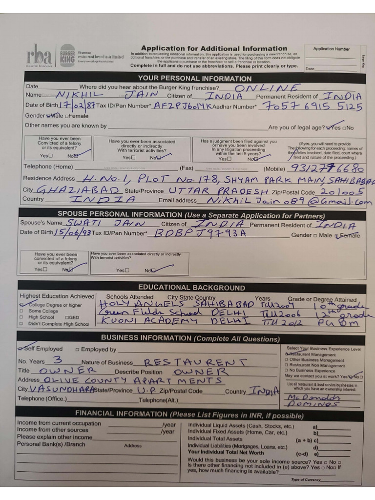 Nikhil Jain Application Form | PDF