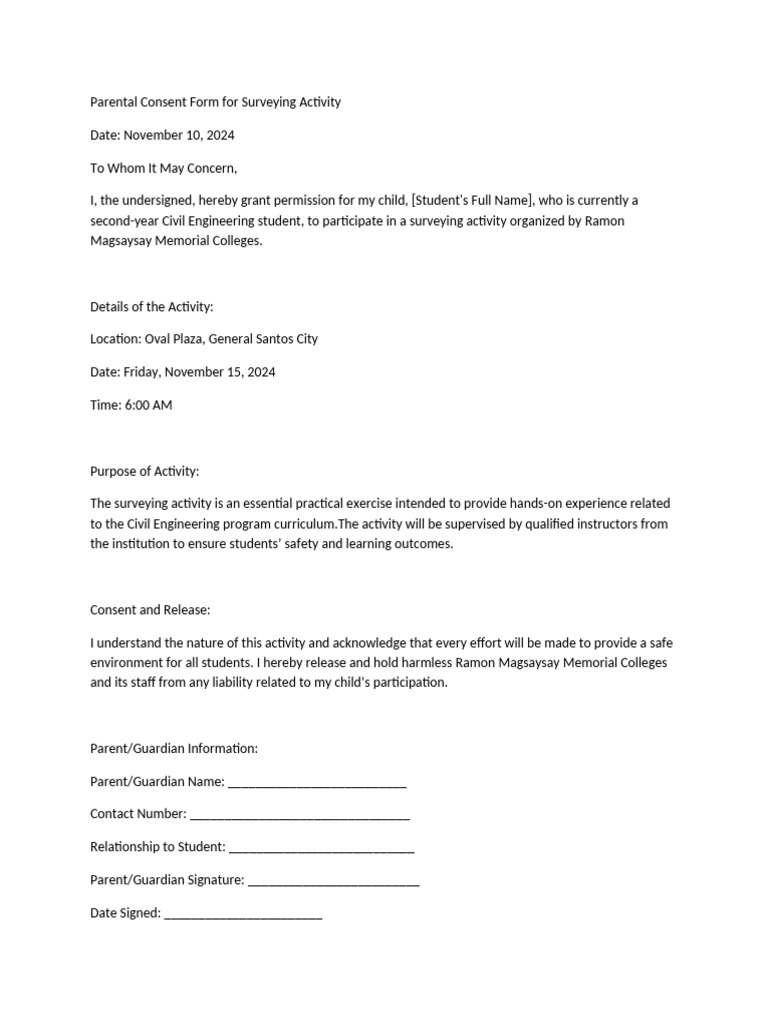 Parental Consent for Survey Activity | PDF