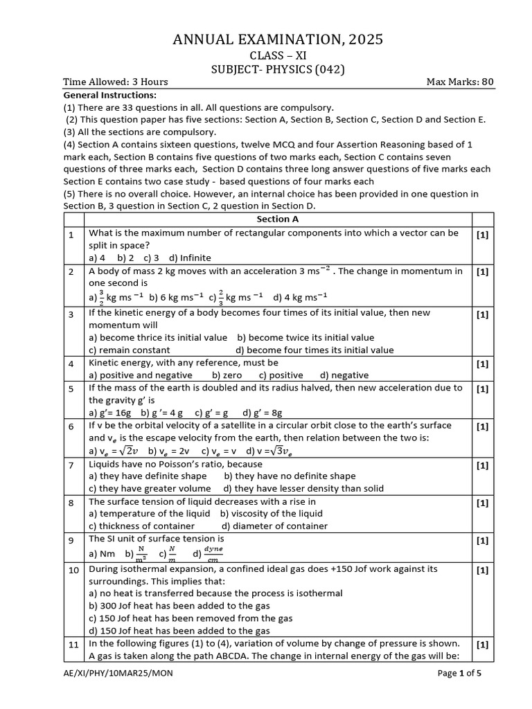 Class XI Physics Annual Exam 2025 | PDF | Collision | Gases
