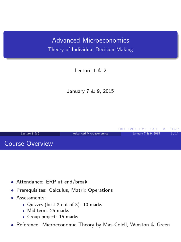 Advanced Microeconomics Slides 070125 | PDF | Decision Theory ...