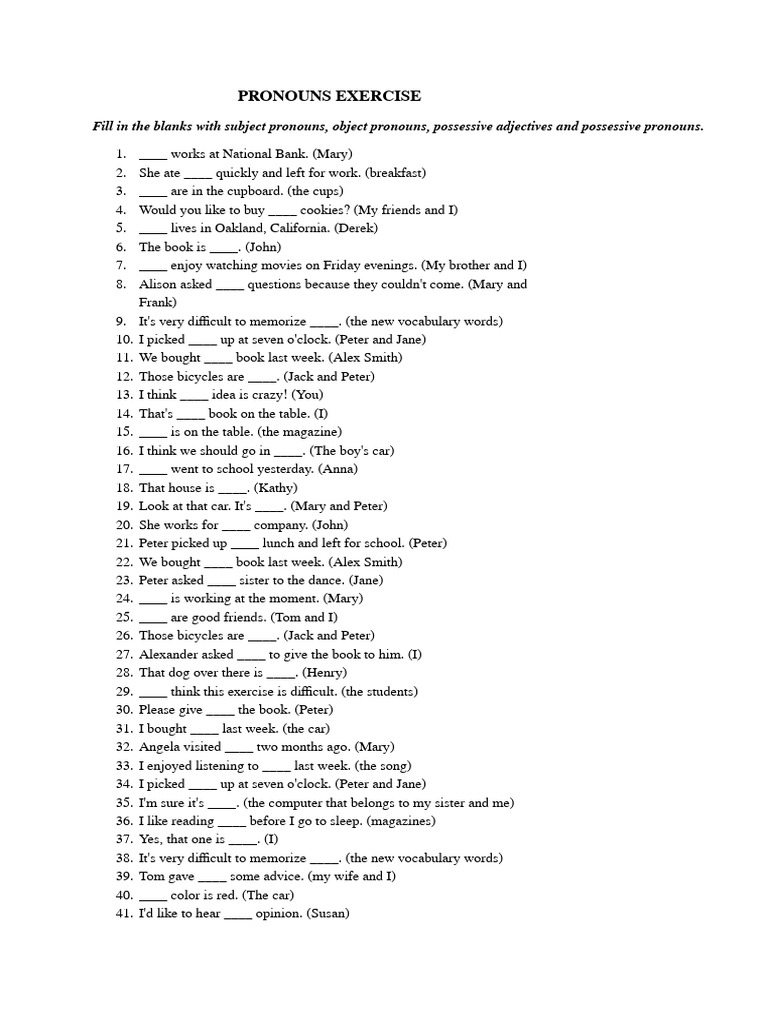 Pronouns Exercise Pdf