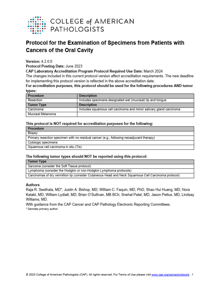 Oral Cavity Cancer Protocol 2024 | PDF | Tongue | Carcinoma